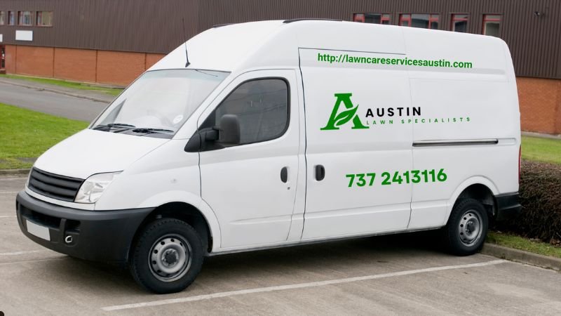 An image representing Austin van hire services, displaying a rental van with a clear logo and contact details.